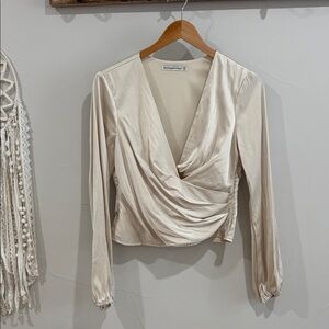 Abercrombie & Fitch Cream Satin Draped Wrap Blouse